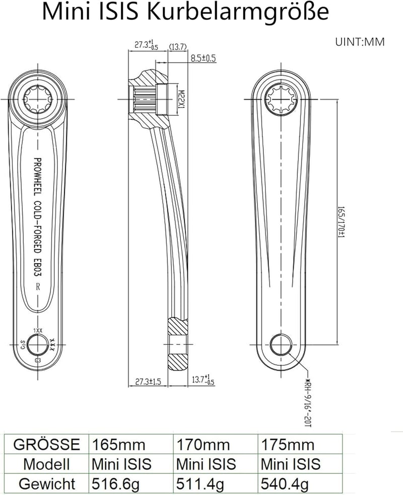 Prowheel Mini ISIS Pedálkar 165/170/175mm Bosch GEN3 E-bike Hajtáshoz