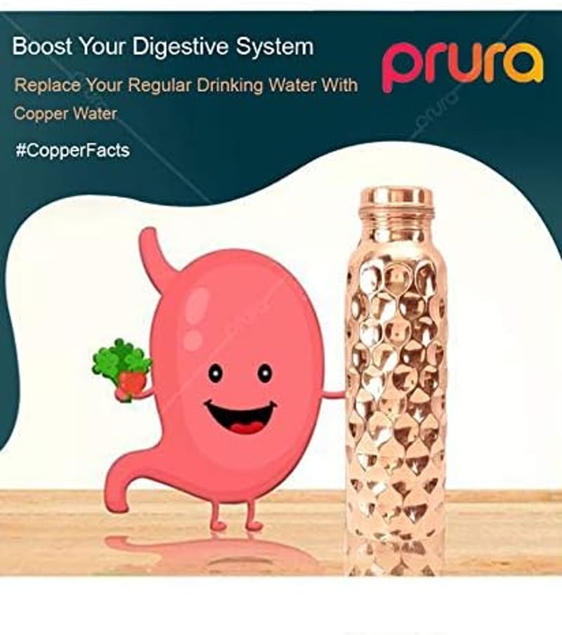 PRURA Ayurvédikus Réz Vízpalack 900ml Szivárgásmentes Természetes Réz - 900 ml, Design 1