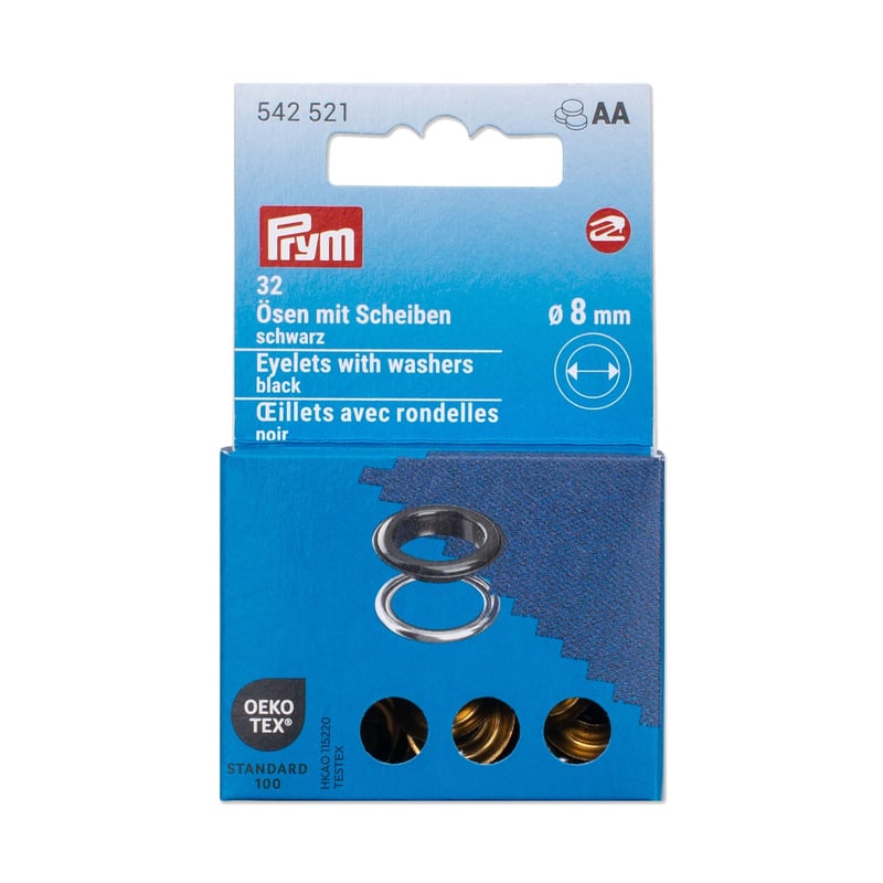 Prym 542521 nitovacie patentky s podložkou, 8 mm – čierne/strieborné, kompatibilné s Vario Creative Tool