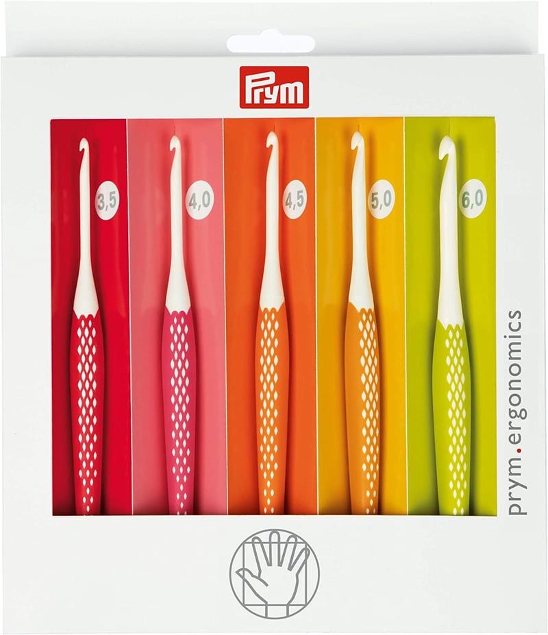 Set de croșete din lână Prym prym.ergonomics, plastic, 3,5 mm - 6 mm, alb alabastru-multicolor