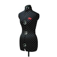 Krajčírska figurína Prym Prymadonna Polka Dots, čierno-biela s bodkami, veľkosť M (42-48), nastaviteľná výška, so značkovačom dĺžky sukne a vankúšikom na špendlíky 2
