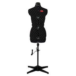 Prym Prymadonna Polka Dots krojačka lutka crno-bijela na točkice, veličina M (42-48), podesiva po visini, s uređajem za obilježavanje poruba i jastučićem za igle