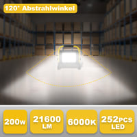 Psatfito G 200W LED stavebný reflektor 21600 lm, super jasné pracovné svetlo, 6000 K studená biela, IP66 vodotesný, s 3,5 m káblom a vypínačom, do dielne 2