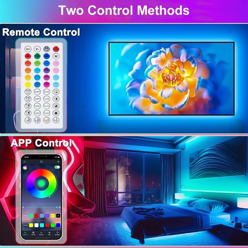 PSTAR 6m RGB LED szalag távirányítóval és app vezérléssel, zeneszinkron, dekorációs fényfüzér