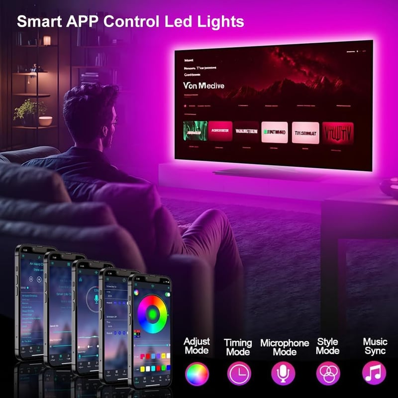 PSTAR 6m RGB LED szalag távirányítóval és app vezérléssel, zeneszinkron, dekorációs fényfüzér