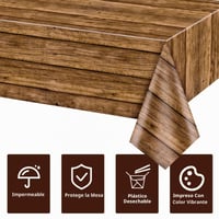 Set de 4 fețe de masă dreptunghiulare PTECDROTS cu model de lemn maro rustic, impermeabile și de unică folosință, pentru decorarea petrecerilor, 130 x 218 cm 3