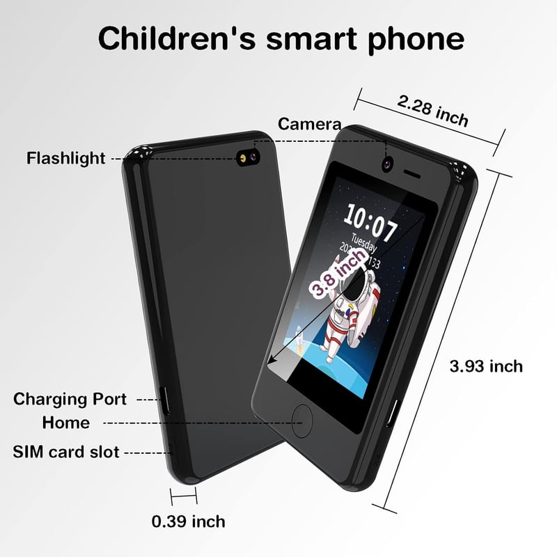 PTHTECHUS Gyerek Mobiltelefon 3,8" Érintőképernyővel - Játéktelefon Hívás, SOS, MP3, Kamera, 16 Játék, Lépésszámláló Funkcióval - Fiúknak és