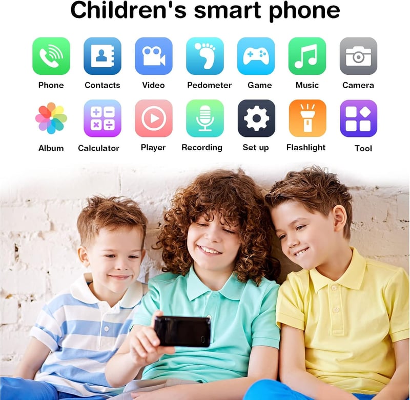 PTHTECHUS Gyerek Mobiltelefon 3,8" Érintőképernyővel - Játéktelefon Hívás, SOS, MP3, Kamera, 16 Játék, Lépésszámláló Funkcióval - Fiúknak és