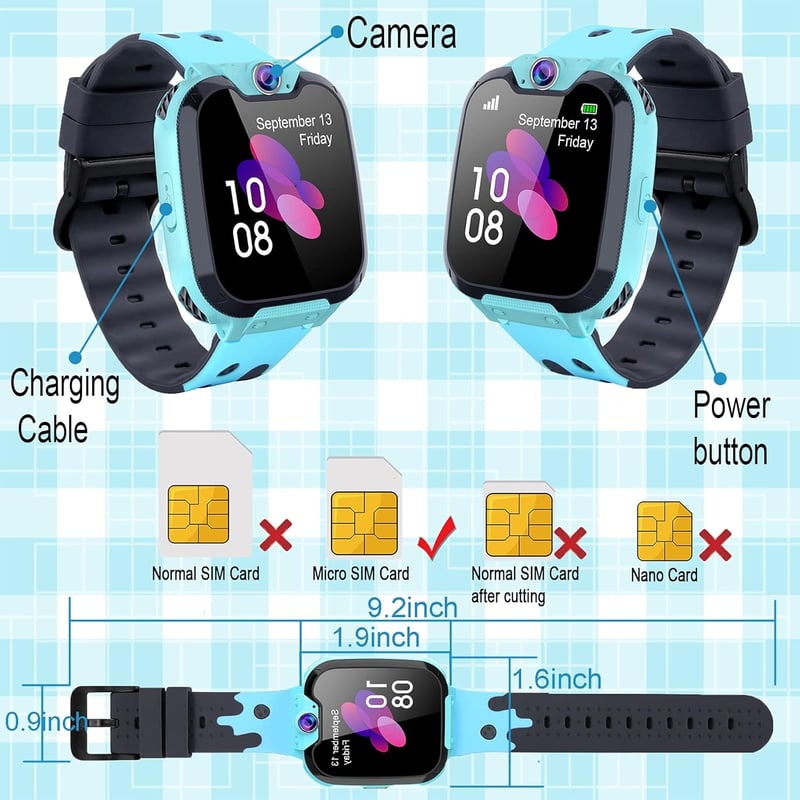 PTHTECHUS Gyerek Okosóra 7 Játékkal - MP3 Zenelejátszó Érintőképernyős Smartwatch Kamerával, 1GB SD Kártyával, Kék, 4-12 Éveseknek