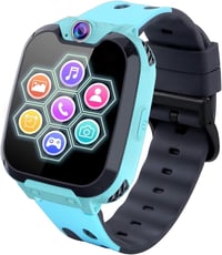 PTHTECHUS Gyerek Okosóra 7 Játékkal - MP3 Zenelejátszó Érintőképernyős Smartwatch Kamerával, 1GB SD Kártyával, Kék, 4-12 Éveseknek 1