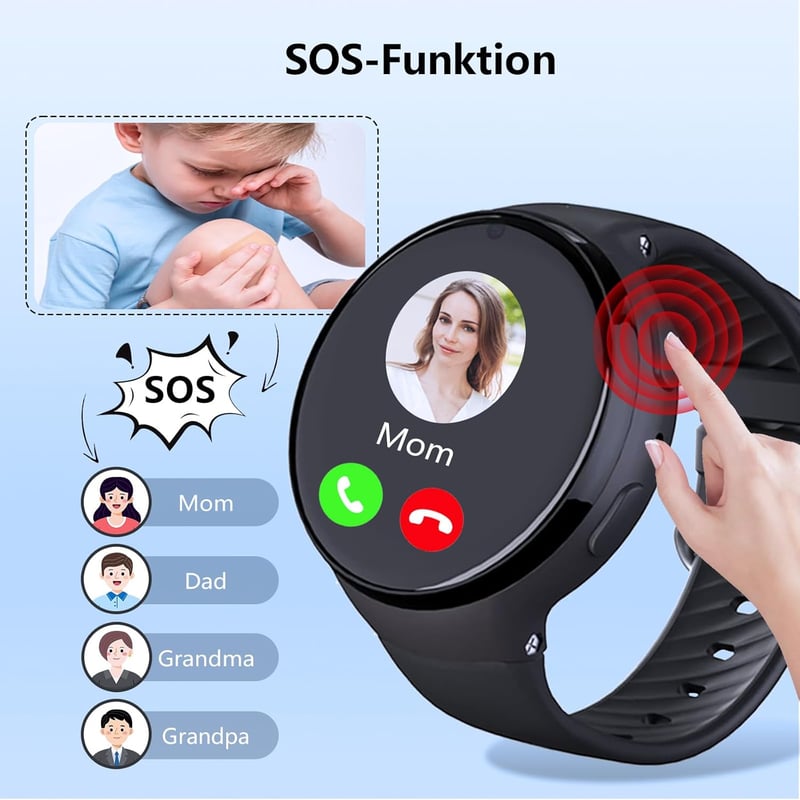 PTHTECHUS X13 4G Gyerek Okosóra GPS Követéssel - Videóhívás, WiFi, SOS Gomb, Családi Chat Funkció, HD Érintőképernyő 5-15 Éves Gyermekeknek