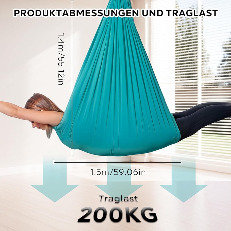 PTSUPLES Aerial Yoga Függőágy 1,5x1,4m 200kg Terhelhetőség Karabiner Szerelvénnyel