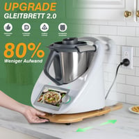 PUERSI Posuvná doska pre Thermomix TM6/TM5, bambusová posuvná podložka s kolieskami 2. generácie, jednoduchý pohyb 2