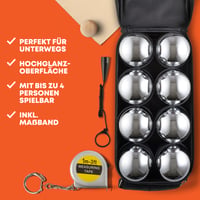 Sada na pétanque PUFFIN Sport – 8 kovových gúľ s príslušenstvom, vonkajšia rodinná hra pre deti aj dospelých, plážová hra 3