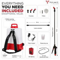 PULMIC Pegasus 15L Pompă de stropit electrică cu acumulator, baterie litiu 25V interschimbabilă, 3 viteze, 3 duze, autonomie de până la 15 ore 5