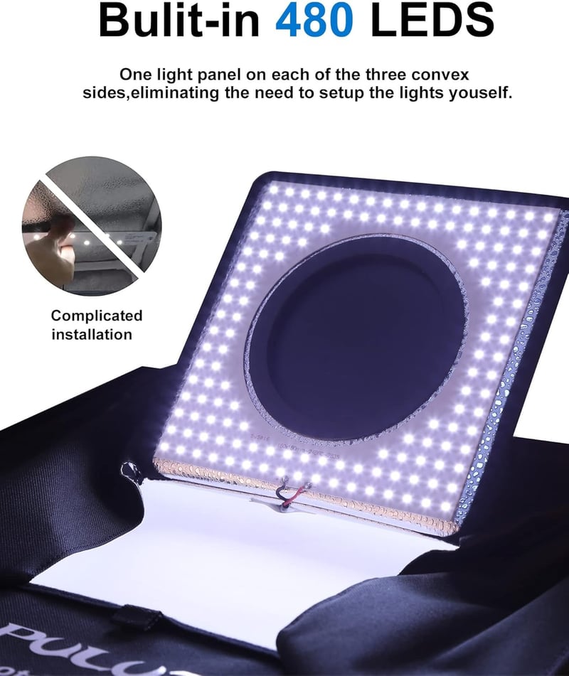 PULUZ 40x40cm Profi Fotóstúdió Softbox 480 LED Dimmer Fénnyel és 4 Háttérrel