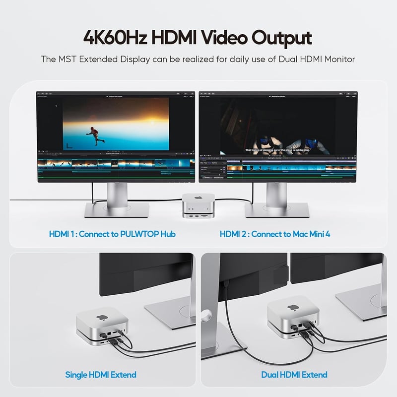 PULWTOP Mac Mini M4 Dock 4TB SSD Ház HDMI 4K USB-C Hub Állvány