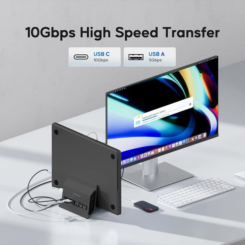 PULWTOP USB-C dokkoló állomás MacBook-hoz, 4K videó, M.2 SSD ház, fekete