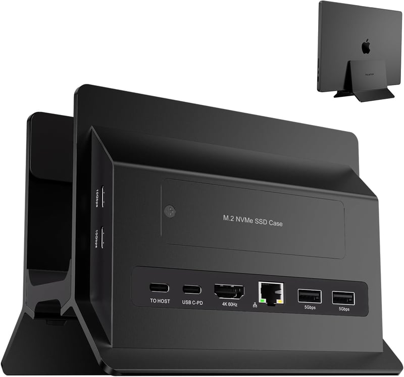 PULWTOP USB-C dokkoló állomás MacBook-hoz, 4K videó, M.2 SSD ház, fekete