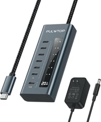 PULWTOP USB-C Hub 7 portos aktív elosztó 20W PD töltéssel és 10 Gbit/s adatátvitellel 1