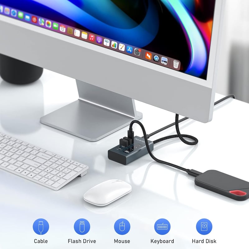 PULWTOP USB-C Hub Laptop Csatlakozó Multifunkciós Adapter