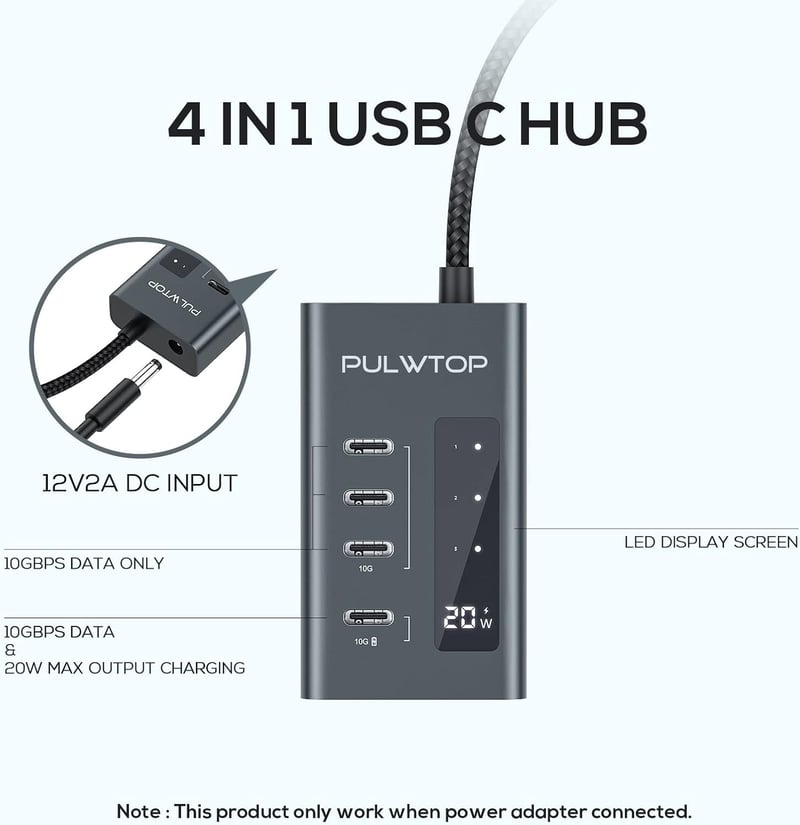 PULWTOP USB-C Hub Laptop Csatlakozó Multifunkciós Adapter