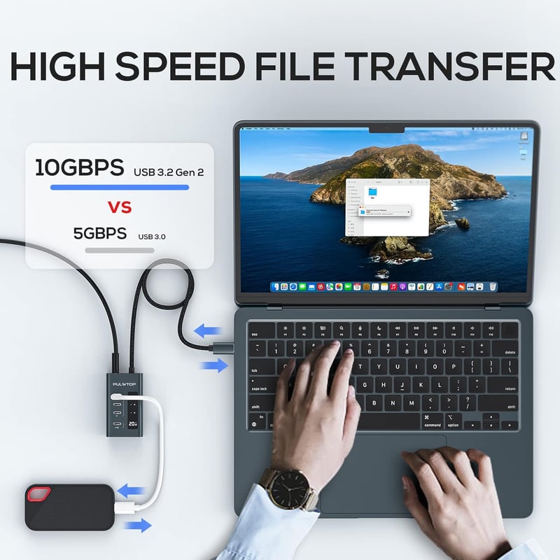 PULWTOP USB-C Hub Laptop Csatlakozó Multifunkciós Adapter
