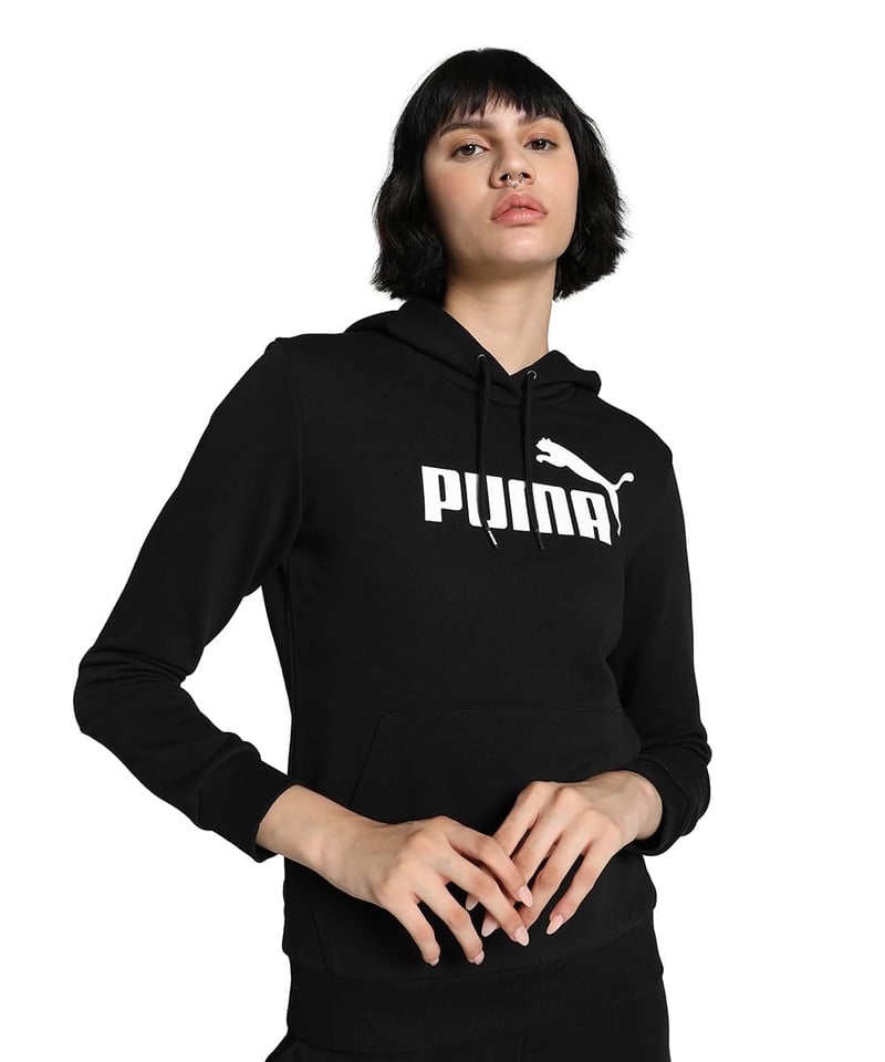 Hanorac Damă PUMA Ess Logo cu Glugă – Negru, Mărimea XS – Hanorac Fleece