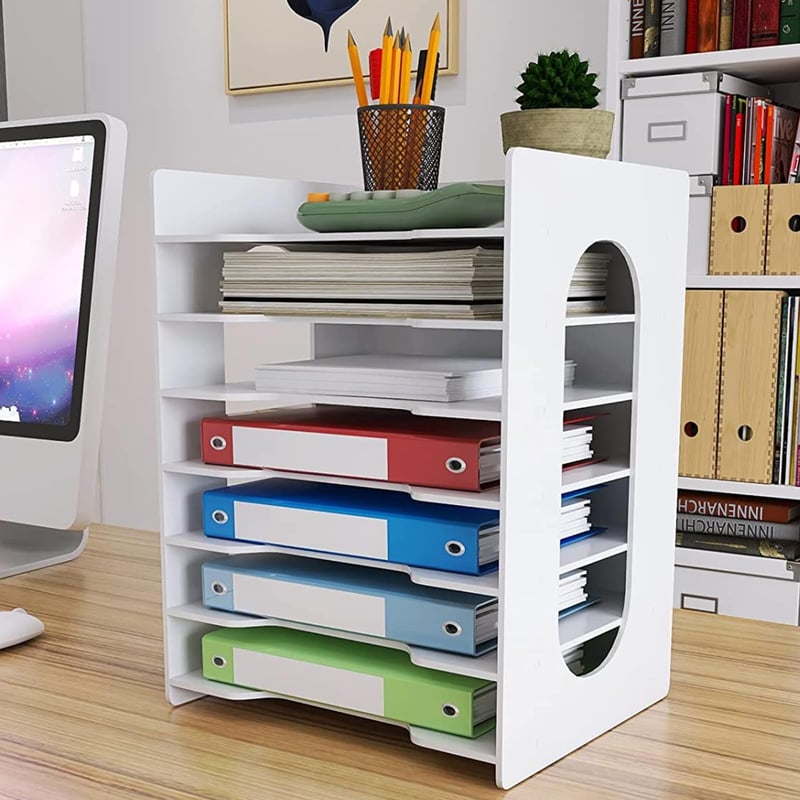 PUNCIA A4 stalak za dokumente, 7 odjeljaka, stolni organizator od PVC materijala, bijeli