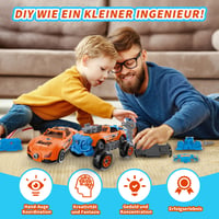 Pup Go 3-v-1 skladacie autíčko pre chlapcov od 3 do 8 rokov, 43 dielov, s elektrickou vŕtačkou, skladanie vlastného auta s náradím, oranžové 7