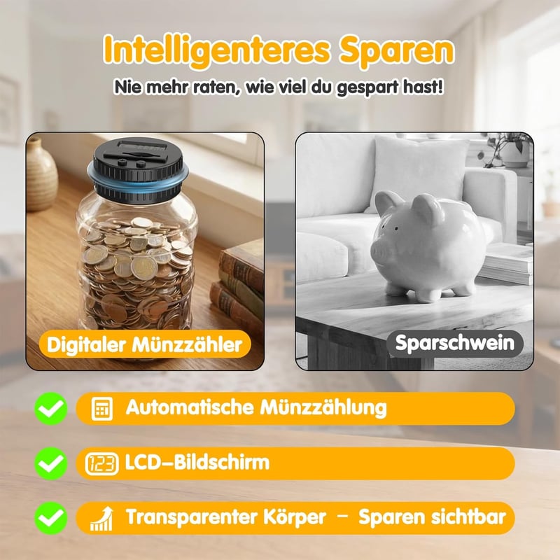 Pup Go digitális persely LCD kijelzővel, 1,8L érmecsaláló, átlátszó elektromos perselypapír