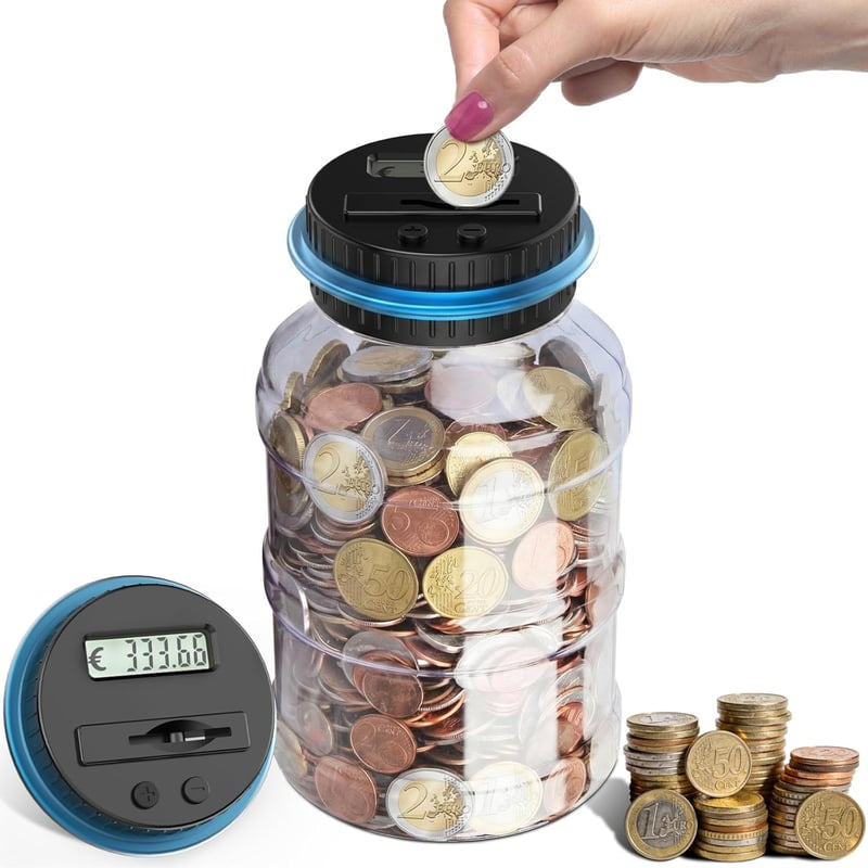 Pup Go digitális persely LCD kijelzővel, 1,8L érmecsaláló, átlátszó elektromos perselypapír