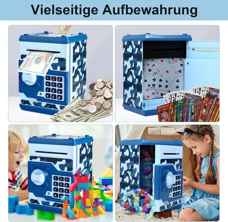 Pup Go elektronikus persely jelszavas pénzgyűjtő gyerekeknek 3+ Camo Blue valós hanghatások nagy kapacitás fiúknak lányoknak