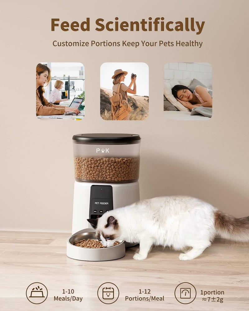 PUPPY KITTY Automata Kisállat Etető 4L WiFi Applikációval - Hangfelvételes Adagoló Macskáknak és Kutyáknak, Napi 1-10 Etetés, Fehér