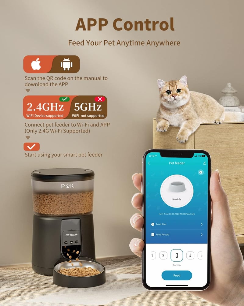 PUPPY KITTY Automata Kisállat Etető 4L - WiFi Vezérelhető Applikációval, Hangfelvétellel, Napi 1-10 Adagolás, Kutyáknak és Macskáknak