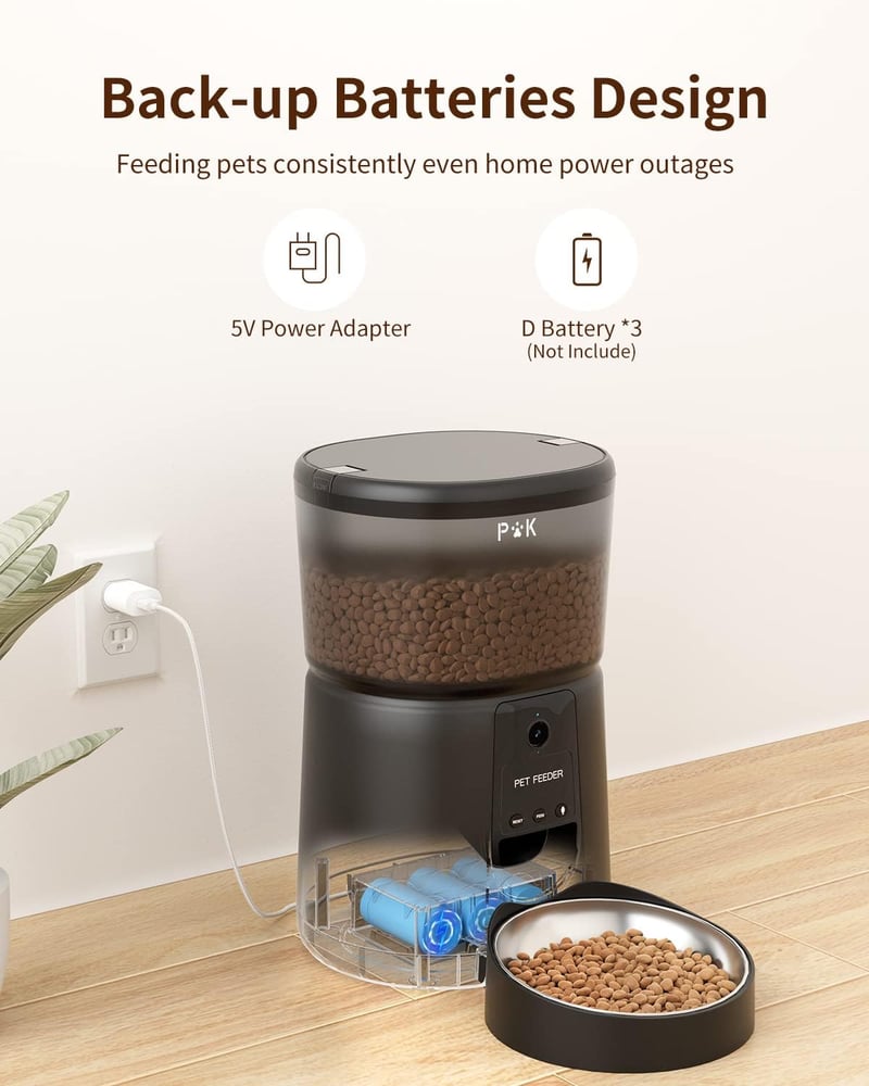 PUPPY KITTY Automata Macska Etető 1080P Kamerával - WiFi Applikációs Vezérlés, Éjjellátó, Rozsdamentes Tál, Napi 1-8 Etetés, 4L Kapacitás - black