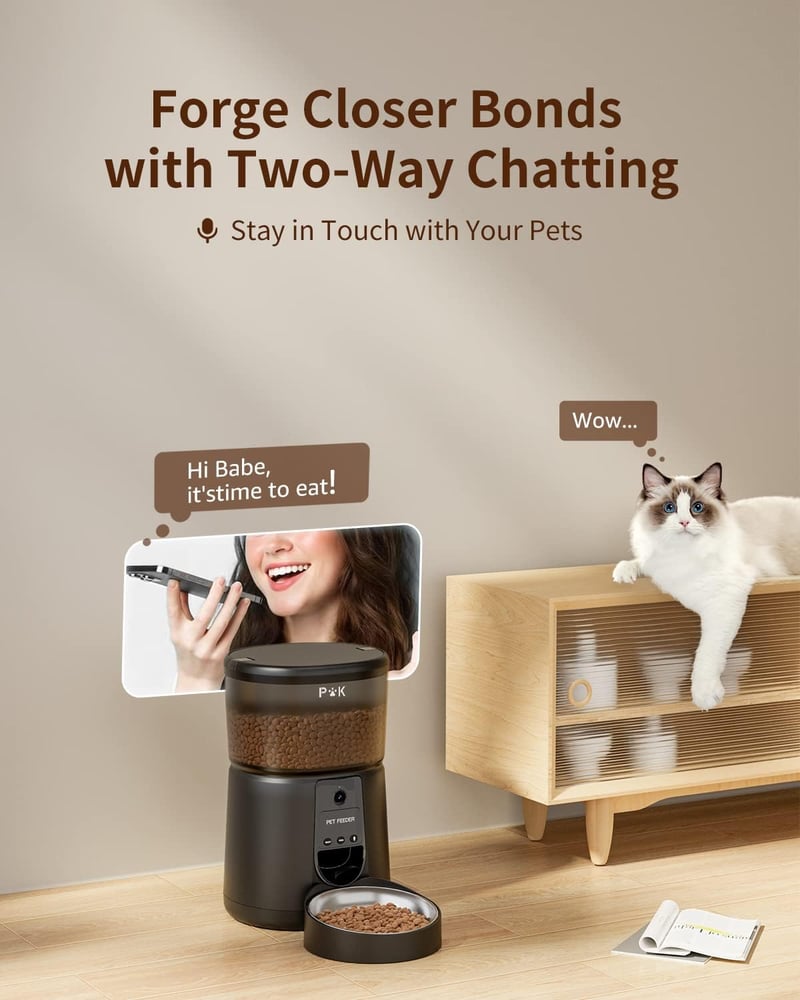 PUPPY KITTY Automata Macska Etető 1080P Kamerával - WiFi Applikációs Vezérlés, Éjjellátó, Rozsdamentes Tál, Napi 1-8 Etetés, 4L Kapacitás - black