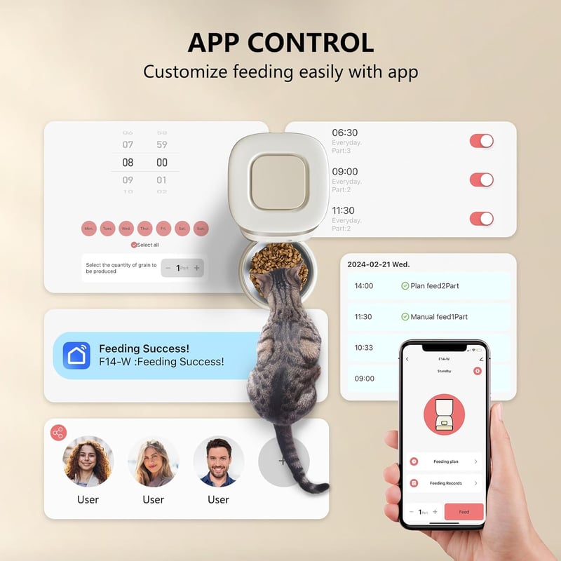 PUPPY KITTY Automata Macskaeledel Adagoló WiFi 3L Rozsdamentes Acél Tál