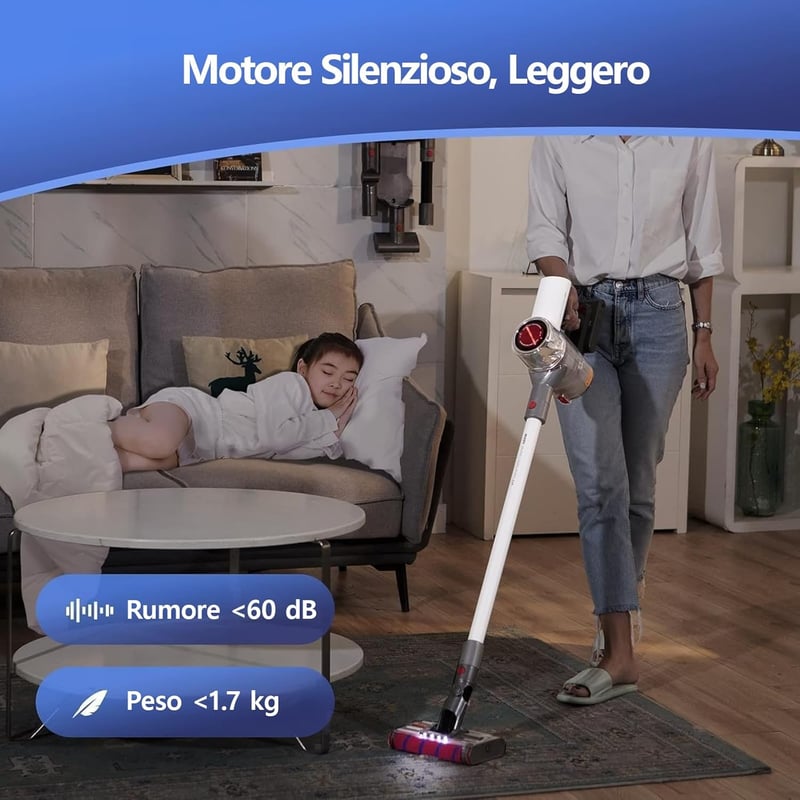 PuraLuce Vezeték nélküli porszívó 2500mAh 60 perc üzemidő csendes LED kijelzővel