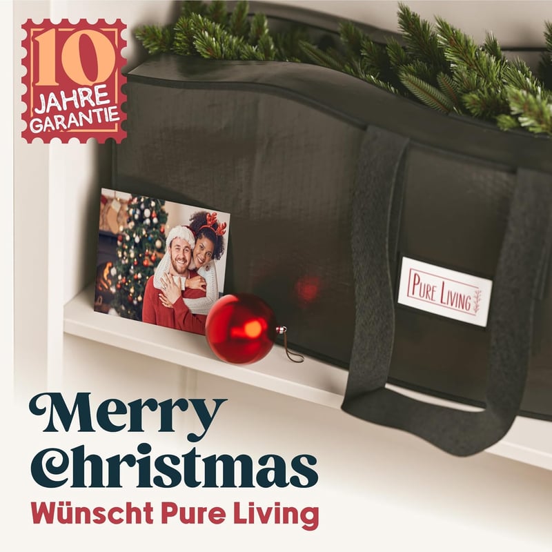 Pure Living 180 cm Műfenyő - Élethű Nordmann Fenyő Sűrű Ágakkal, Fa Állvánnyal és Tárolózsákkal - Lángálló, EU Gyártású Prémium Karácsonyfa