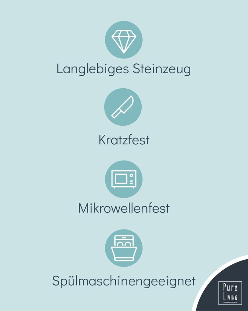 Pure Living Ibiza Kőedény Étkészlet 6 Személyre - 24 Részes Rusztikus Tányér és Tálkészlet Bézs Színben, Mosogatógépben Mosható