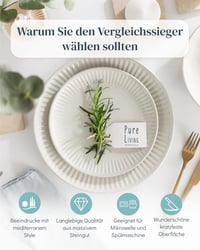 PURE LIVING INTERIOR DESIGN Nagy Bézs Kőedény Tányérkészlet 6 Személyre - Skandináv Stílusú Bordázott Étkészlet, Mosogatógépben Használható 2