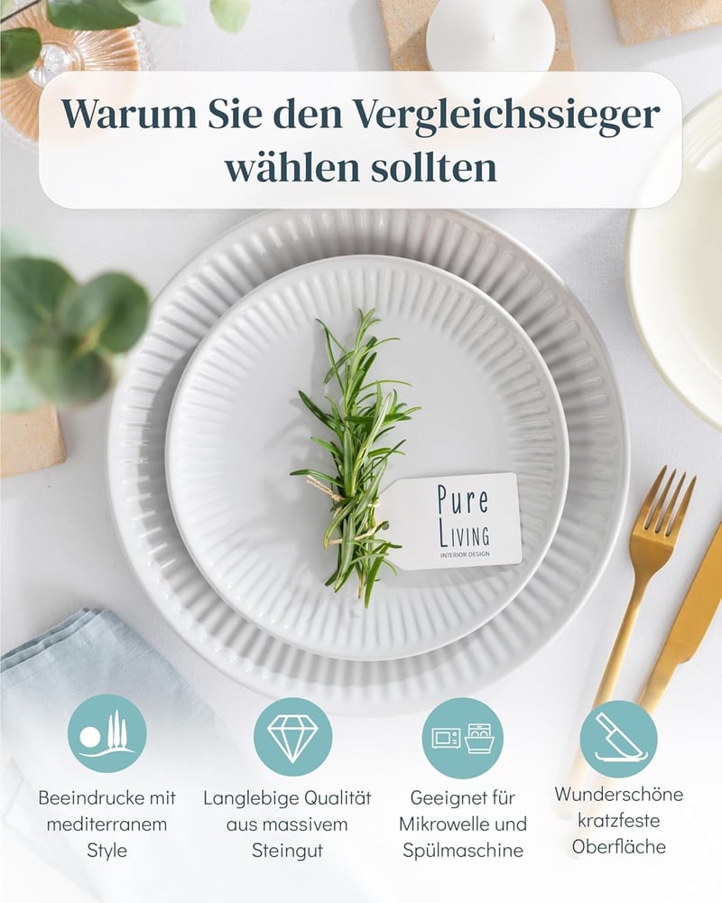 PURE LIVING INTERIOR DESIGN Skandináv kőedény tányér szett 6 személyes világosszürke