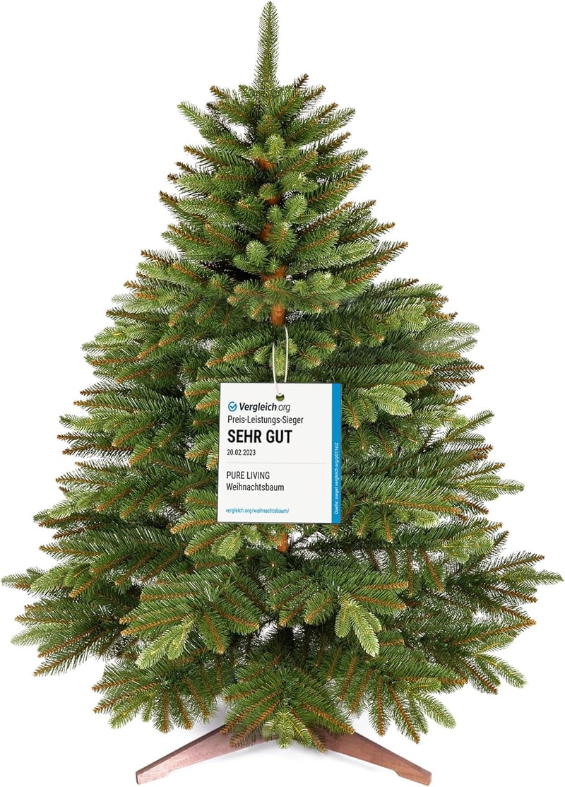 Pure Living Premium Műfenyő 120 cm - Élethű Karácsonyfa Fa Állvánnyal és Tárolózsákkal - Sűrű Ágak, Lángálló, Könnyen Összeszerelhető