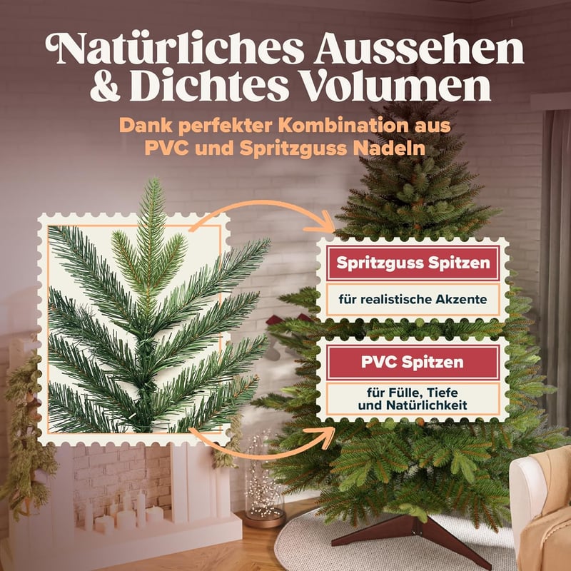 Pure Living Premium Műfenyő 220 cm - Élethű, Sűrű Ágak, Fa Állvánnyal és Tárolózsákkal, Tűleveleket Nem Hullató Nordmann Fenyő Karácsonyfa - 220 cm, Without light