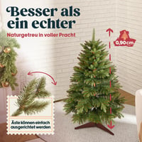 Pure Living Premium Műfenyő 90 cm Élethű Nordmann Fenyő Sűrű Ágakkal, Fa Tartóval és Tárolózsákkal, Lángálló, Beltéri Karácsonyi Dekoráció 2