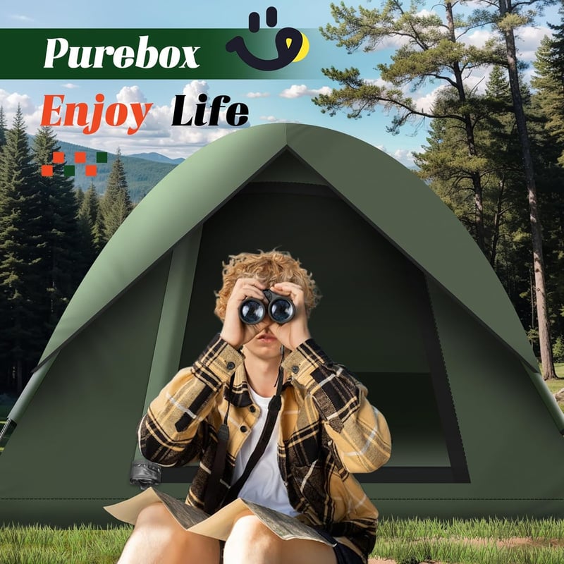 Purebox 2-3 személyes ultralight sátor, vízálló és szélálló kempingezéshez, trekking túrákhoz - Army Green, L