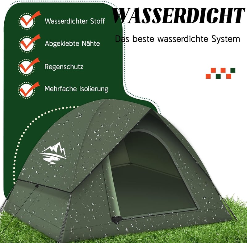 Purebox 2-3 személyes ultralight sátor, vízálló és szélálló kempingezéshez, trekking túrákhoz - Army Green, L