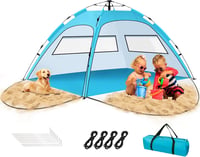 Purebox Automata Strandsátor 2-4 Személyes - UV50+ Védelem, Kétrétegű Szellőzés, Dupla Ajtós Tengerparti Sátor Kempingezéshez, Kertbe, Túráz 9