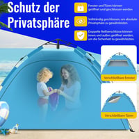 Purebox Automata Strandsátor 2-4 Személyes - UV50+ Védelem, Kétrétegű Szellőzés, Dupla Ajtós Tengerparti Sátor Kempingezéshez, Kertbe, Túráz 2